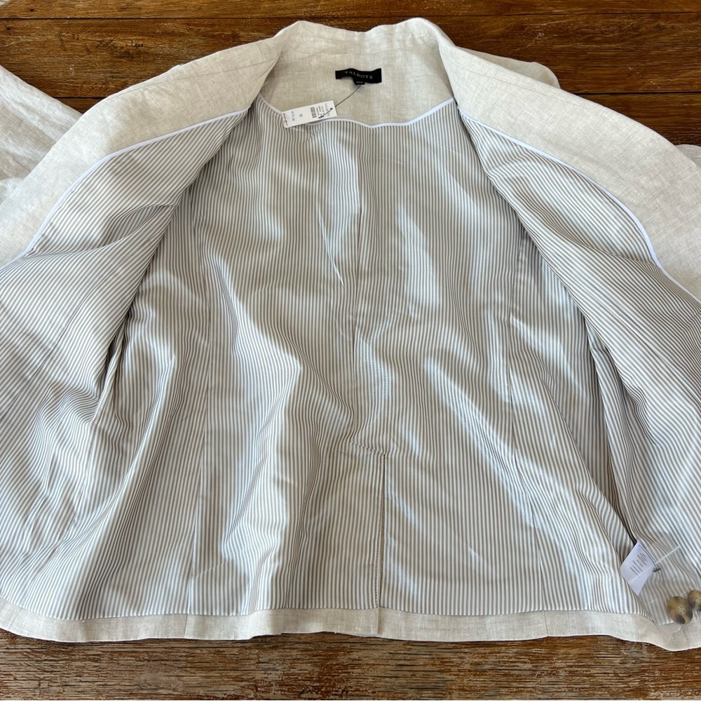 Talbots Linen Blazer Light Beige Classic Neutral One Button Women’s Size 16 - Picture 6 of 16